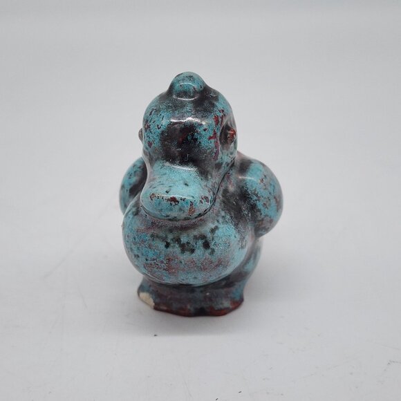 Vintage Handcrafted Ceramic Duck Figurine Turquoise & Red Distressed Finish 2.25 - Picture 4 of 10